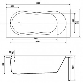 Ванна ABS NIKE 160х70+НІЖКИ ТИП 4