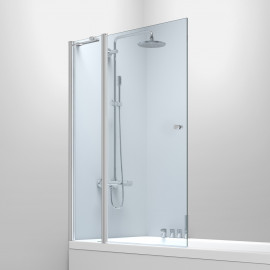Шторка на ванну 120*140см с одним неподвижным элементом и поворотным на 180°, с подъемом, стекло прозрачное 6мм, с креплением со стены