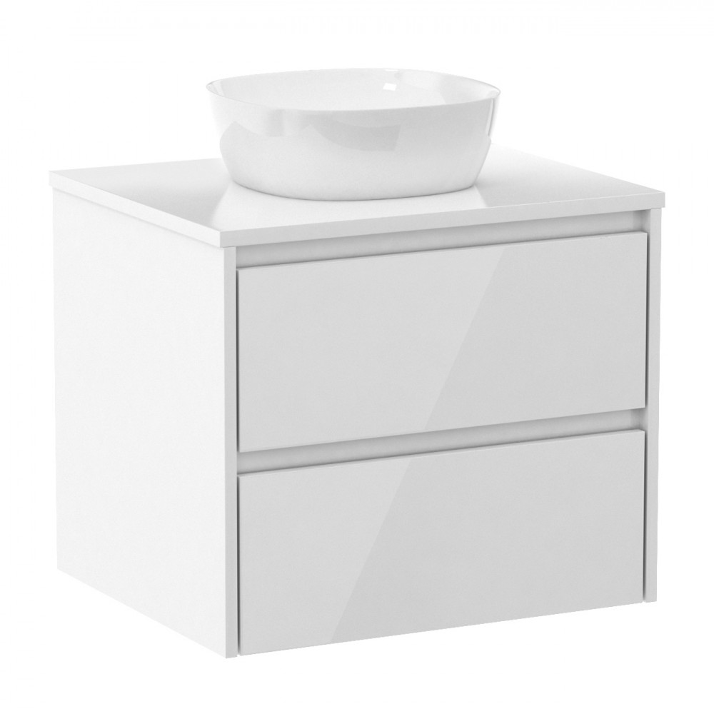 NETKA комплект мебели 60см, белый: тумба подвесная, со столешницей, 2 ящика + умывальник накладной арт i11143