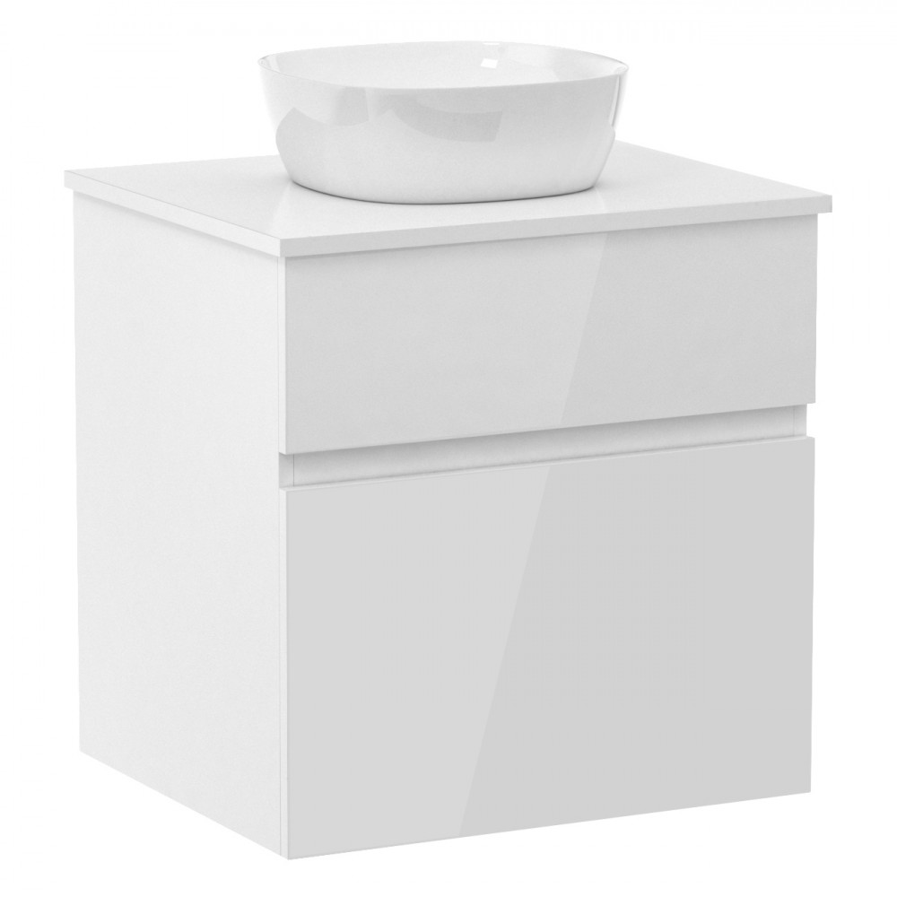 BLATNA L комплект мебели 60см, белый: тумба подвесная, со столешницей, 2 ящика + умывальник накладной арт i11143
