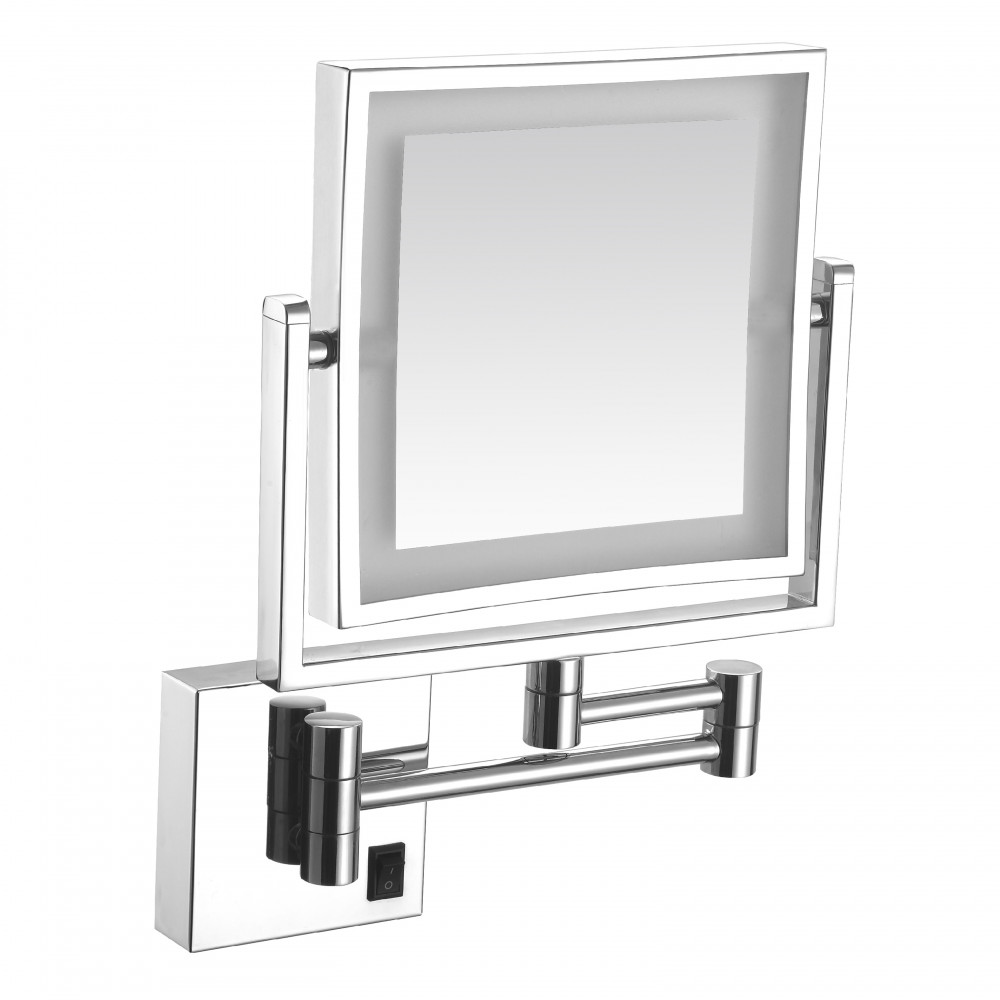 Зеркало квадратное с подсветкой, механическое включение, подвесное, cromo