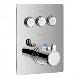 SMART CLICK смеситель для ванны, термостат, скрытый монтаж, 3 режима, кнопки с регулировкой потока, прямоугольная накладка, латунь, хром