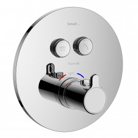 SMART CLICK смеситель для душа, термостат, скрытый монтаж, 2 режима, кнопки с регулировкой потока, круглая накладка, латунь, хром