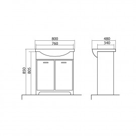 Тумба Классик 2019 с умывальником New Klasik 80 см