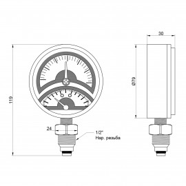 Термоманометр Icma №258 радиаторный с запорным клапаном 1/2