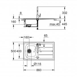 Набор Grohe мойка кухонная K200 31562SD0 + смеситель BauEdge 31367000