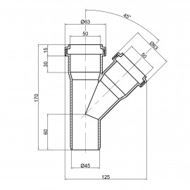 Тройник PPR канализационный TA Sewage 50, 45°