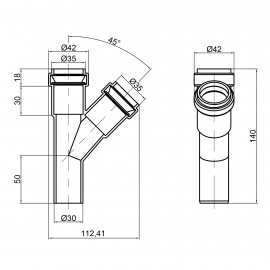 Тройник канализационный TA Sewage 32, 45°