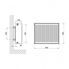 Радиатор стальной Aquatronic 33 тип 500х600 боковое подключение