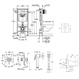 Комплект Grohe инсталляция Rapid SL 38772001 + набор для гигиенического душа со смесителем BauClassic 111048