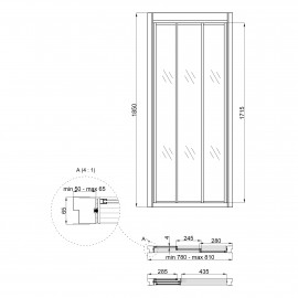 Душевая дверь в нишу Qtap Unifold CRM208.C4 78-81x185 см, стекло Clear 4 мм, покрытие CalcLess