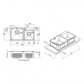 Кухонная мойка с двумя чашами Qtap S7843 2.7/1.0 мм Satin (QTS784310)
