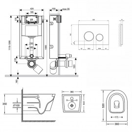 Набор Qtap инсталляция 3 в 1 Nest QT0133M425 с панелью смыва круглой QT0111M11V1146MB + унитаз с сиденьем Jay QT07335176W