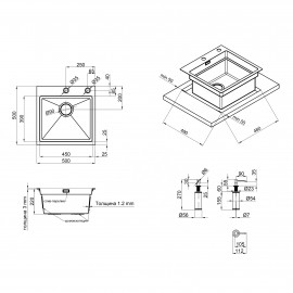 Набор 3 в 1 Qtap кухонная мойка DH5050 3.0/1.2 мм Satin + сушилка + дозатор для моющего средства