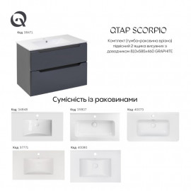 Комплект Qtap Scorpio 810х585х460 Graphite тумба подвесная +  раковина врезная QT1472TPВ8023080CG