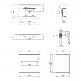 Комплект Qtap Virgo 700х580х437 White/Whitish oak тумба подвесная + раковина врезная  QT1872TPА7013070CW