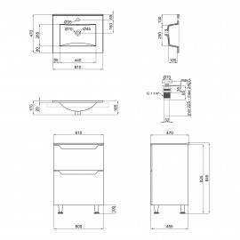 Комплект Qtap Scorpio 605х825х460 White тумба напольная + раковина врезная  QT1471TNВ6013060CW