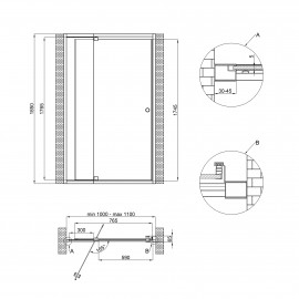 Душевая дверь в нишу Qtap Pisces WHI201-11.CP5 100-110x185 см, стекло Pattern 5 мм