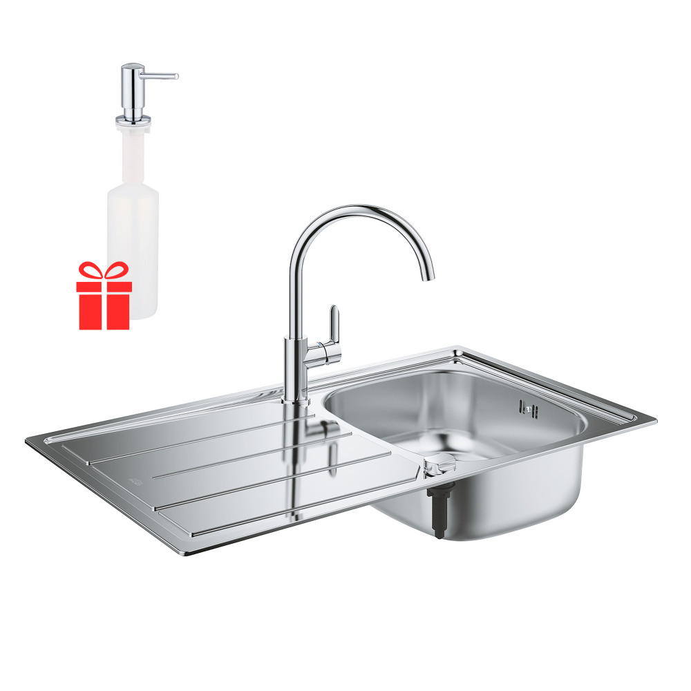 Набор Grohe мойка кухонная K200 31562SD0 + смеситель BauEdge 31367000 + дозатор для моющего средства Contemporary 40536000