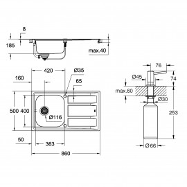 Набор Grohe мойка кухонная K400 31566SD0 + дозатор для моющего средства Contemporary 40536000