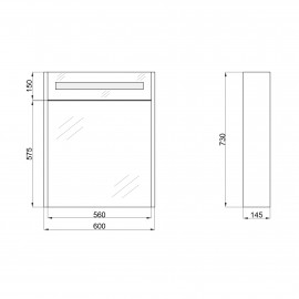 Зеркальный шкаф подвесной Qtap Robin 600х730х145 Graphite с LED-подсветкой QT1377ZP6002G