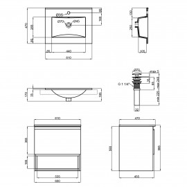 Комплект Qtap Robin 600х580х437 Graphite/Whitish oak тумба подвесная + раковина врезная QT1372TPВ6002GWO