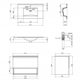 Комплект Qtap Robin 800х580х437 Graphite/Whitish oak тумба подвесная + раковина врезная QT1372TPВ8002GWO