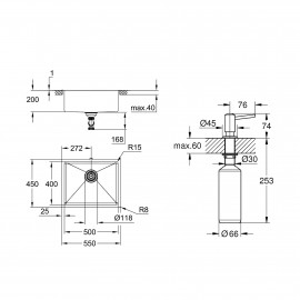 Набор Grohe мойка кухонная K700U 31574SD1 + дозатор для моющего средства Contemporary 40536000