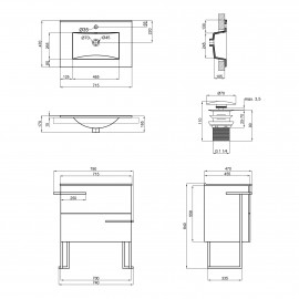 Комплект Qtap Taurus 700х800х437 Whitish oak тумба напольная + раковина врезная QT2471TNT703WO