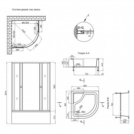 Набор Lidz душевая кабина Wieza SC90x90.SAT.HIGH.L, стекло Linie 4 мм + поддон с панелью Kupala