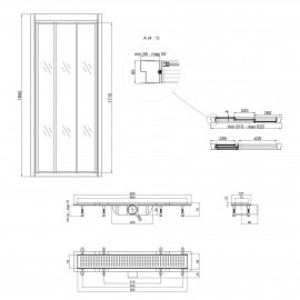 Набор Qtap дверь в нишу Unifold CRM208.C4 78-81x185 см, стекло Clear 4 мм, покрытие CalcLess + трап линейный Dry FB304-600 с сухим затвором и нержавеющей решеткой 600х73 мм