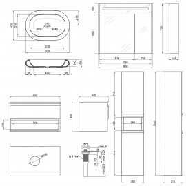 Комплект мебели для ванной Qtap Robin тумба + раковина + зеркальный шкаф + пенал QT044RO42980