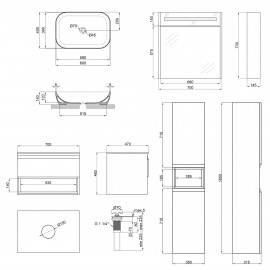 Комплект мебели для ванной Qtap Robin тумба + раковина + зеркальный шкаф + пенал QT044RO42985
