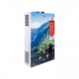 Колонка газовая дымоходная Aquatronic JSD20-AG208 10 л режим Зима/Лето, панель из стекла с рисунком горы