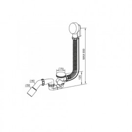 A305M50-01 Сифон для ванны, гофра перелива 65см, для ванн d52мм, сливной отвод 40/50мм.