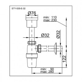 STY-535-E-32 Сифон для уриналу з вертикальним зливом, випуск 32 мм