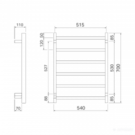 3707-3 Tango электрический полотенцесушитель 540x700, нержавеющая сталь, правое подключение