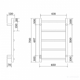 3707-2 Samba Электрический полотенцесушитель 450x700, нержавеющая сталь, правое подключение