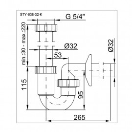 STY-638-32-K Хромований трубчатий сифон, 32 мм