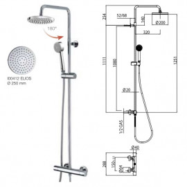L10172 030 ELIOS Душевая система с термостатом, верхним и ручным душем со шлангом, хром
