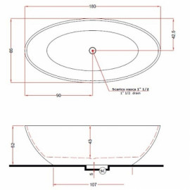 V308BO/V3080XBO800S CAREZZA Ванна зі штучного каменю 180 x 85 x 52h, білий матовий