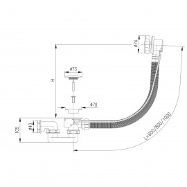 Bath siphon, 600 mm with extension